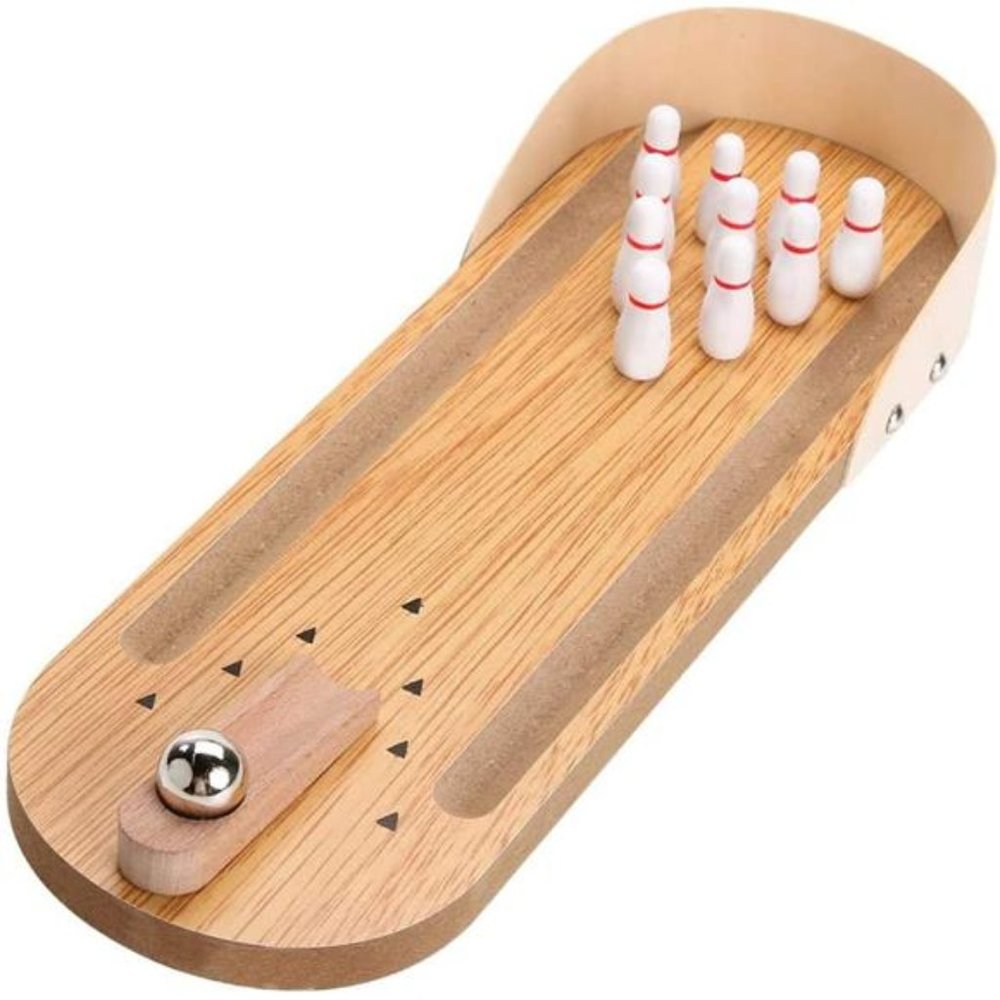 Table Top Mini Bowling Game Set-Tabletop Wooden Board Mini Arcade Desktop